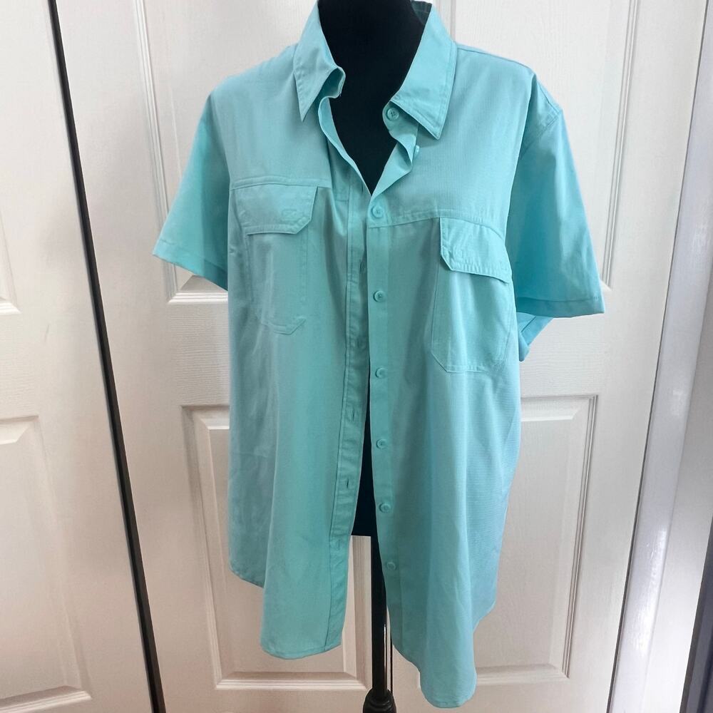 Blue Mountain Button Down Short Sleeve Lightweight‎  Shirt 1X light Blue
